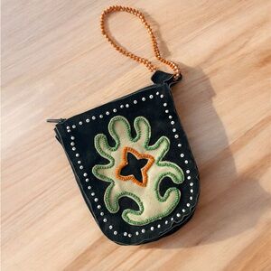 Handmade Genuine Black Leather Northern Native People Pouch Wristlet Beaded